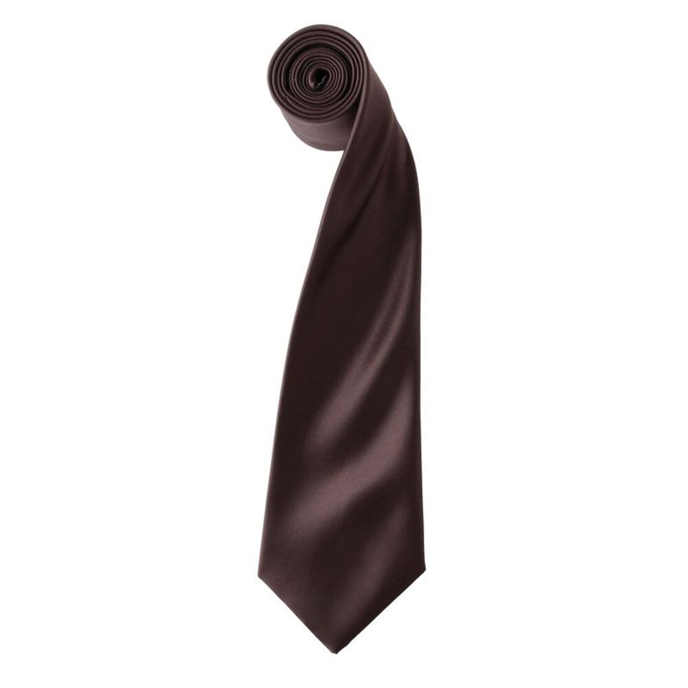 Premier Mens Plain Satin Tie (Narrow Blade) / Brown